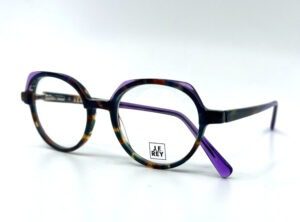 Lunette J. F. Rey, JF1512 monture ronde écaille avec décroché violet, chez Optique Place des Fêtes opticien à Paris 19