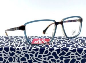 Lunette J.F. Rey, collection homme, monture acétate rectangulaire bleu et écaille, chez Optique Place des Fêtes opticien à Paris 19