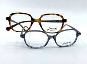 Duo de lunettes Jacadi forme rectangulaire garçon gris bleu et écaille chez Optique Place des Fêtes opticien Paris 19