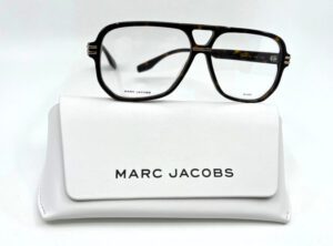 Grande lunettes de vue homme Marc Jacobs forme pilote avec double pont en acétate écaille marron