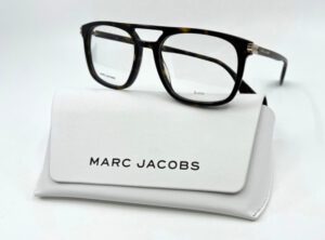 Grande monture optique homme Marc Jacobs forme pilote avec double pont en acétate écaille marron