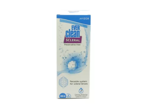 Everclean Scleral 300 ml face boite solution peroxyde d'Avizor pour lentilles sclérales