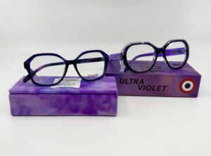 Lunettes Paname eyewear duo en actétate violet modèles Issy et Croix rouge